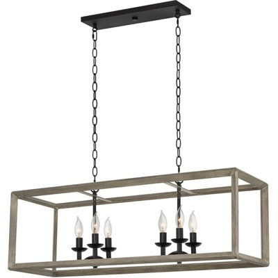 36" 6-Light Modern Farmhouse Kitchen Island Light, Large Rectangle Pendant Chandelier