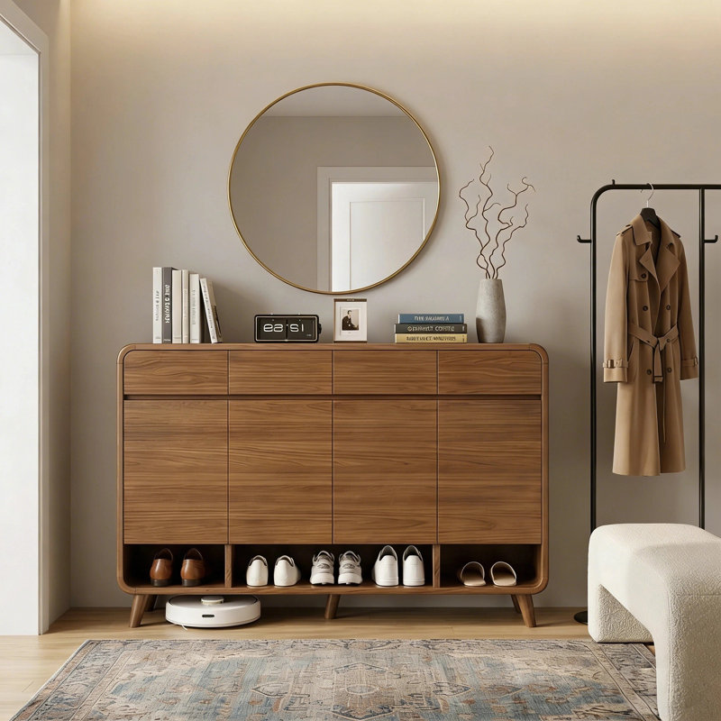 Armoire de rangement à chaussures en bois massif 30 paires pour entrée et vestibule, brun