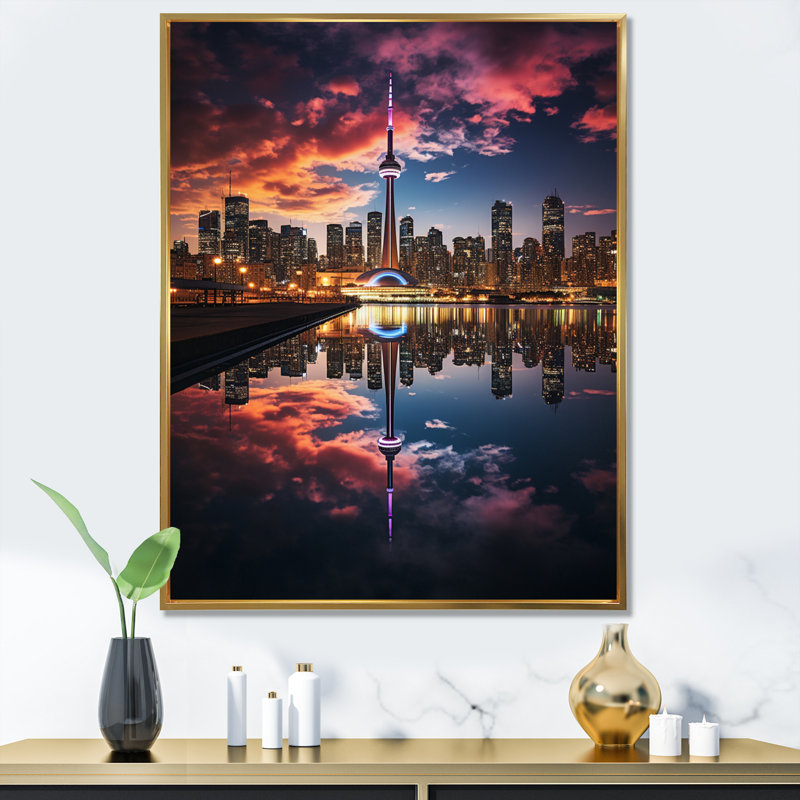 Lyncon " Canada Toronto Reflections I " Color Photography Print, 40" H x 30" W x 1.5" D, Gold Floater Framed