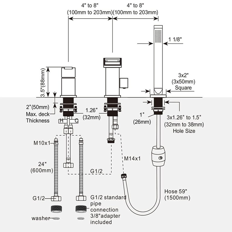 Deck Waterfall Faucet with Diverter, Brushed Nickel