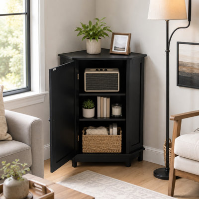 Armoire de rangement de coin Ambrelth avec tablette réglable et butoir de porte magnétique