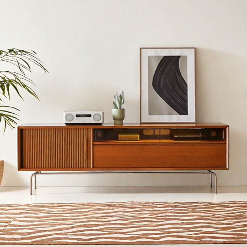 Meuble télé simple en bois massif dans le salon, 70.86", Brun rougeâtre