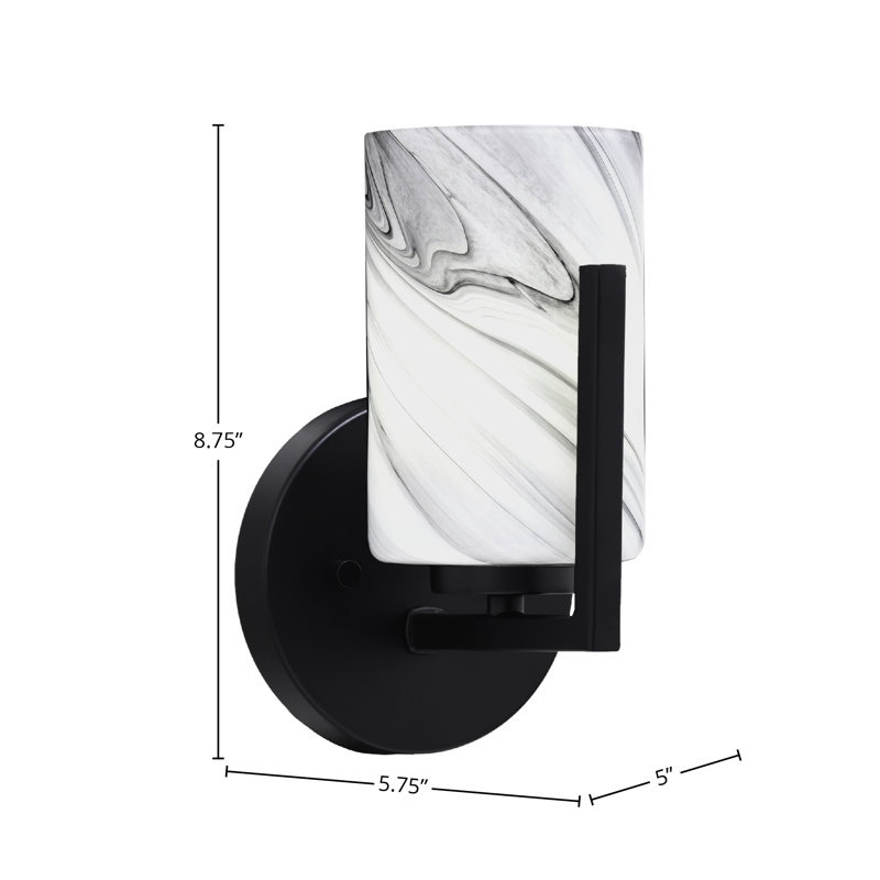 Dayberry Wall Sconce Shown With 4" Glass, Onyx Swirl Glass, Matte Black