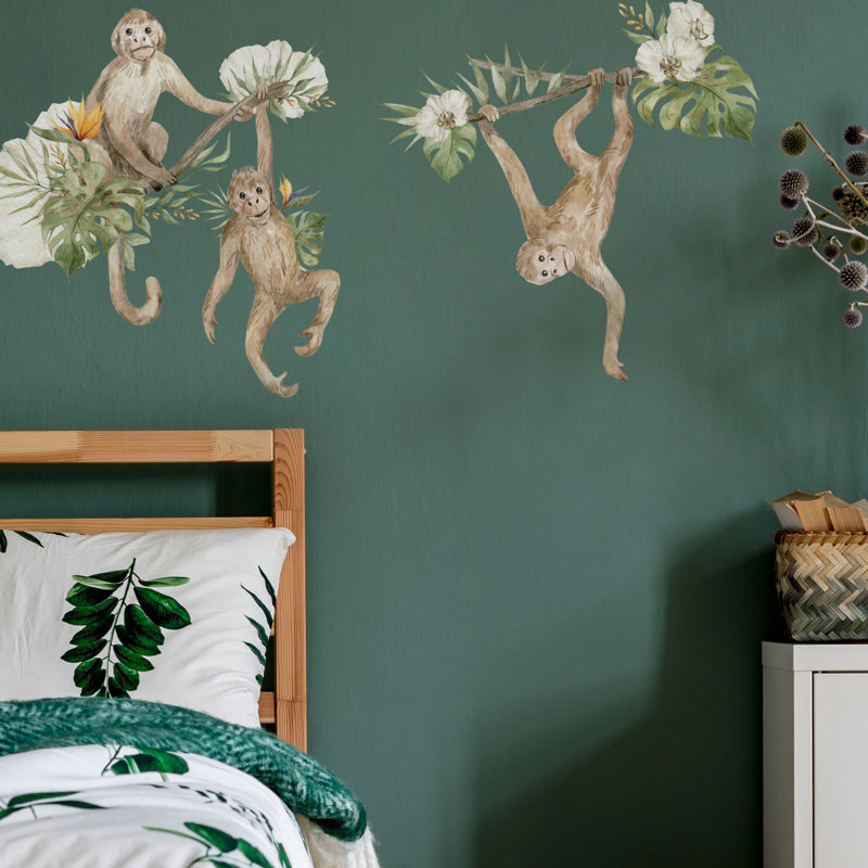 Watercolour Monkeys Wall Sticker,  41cm H x 38cm W 