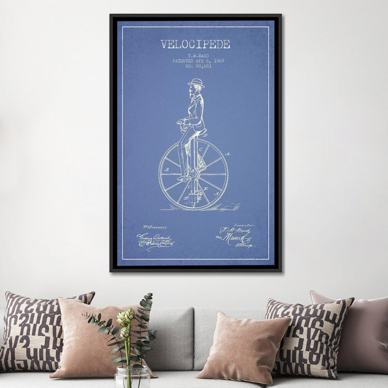 « 'i. l. 'velocipede' », reproduction d’impression sur toile, H 48 po x l 32 po x P 1,5 po, Toile avec cadre noir