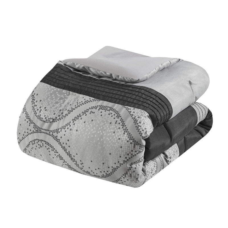 King Black and Silver Microfiber Jacquard Comforter Set