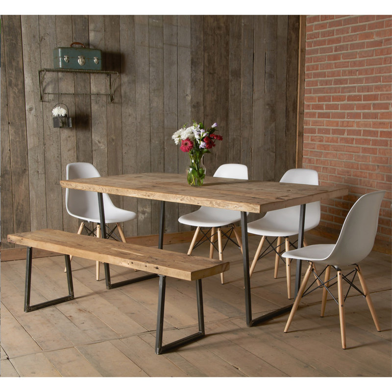 Horrace Solid Wood Top Metal Base Dining Table, 30" H x 96" L x 40" W, Clear