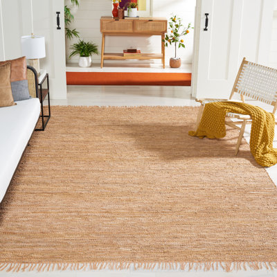 Tapis de couleur unie en cuir recyclé à tissage plat rétro en coton brun