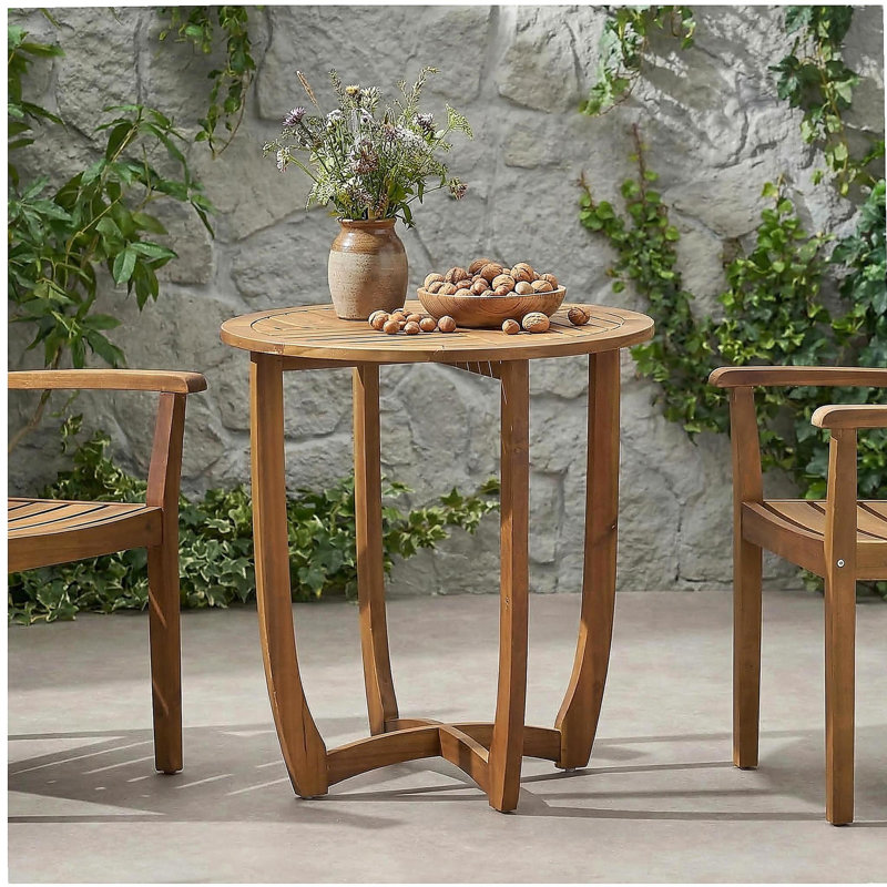 Outdoor Round Acacia Wood Accent Table,27.5" Teak