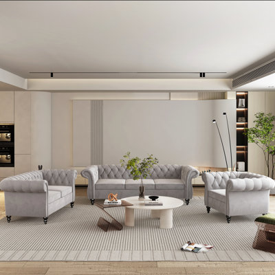 Elebash 3 - Piece Velvet Living Room Set