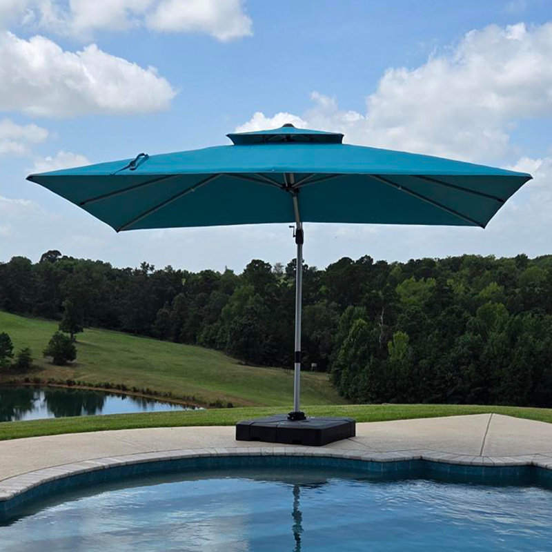 Parasol rectangulaire en porte-à-faux avec base Bohusiavice, H 108 po x l 144 po x P 108 po, Bleu turquoise