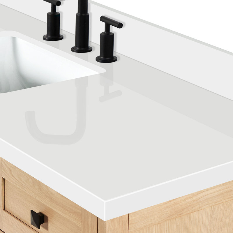 ARIEL Monroe 61 Single Sink Bathroom Vanity with Pure Quartz Top, Oak, 61", Matte Black