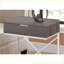 Table basse spacieuse moderne en stratifié brun avec tiroir de rangement, structure en métal chromé pour le salon-296263647