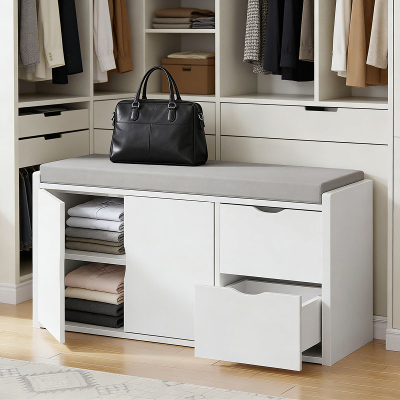 Banc de rangement Modern, Blanc, Gris clair