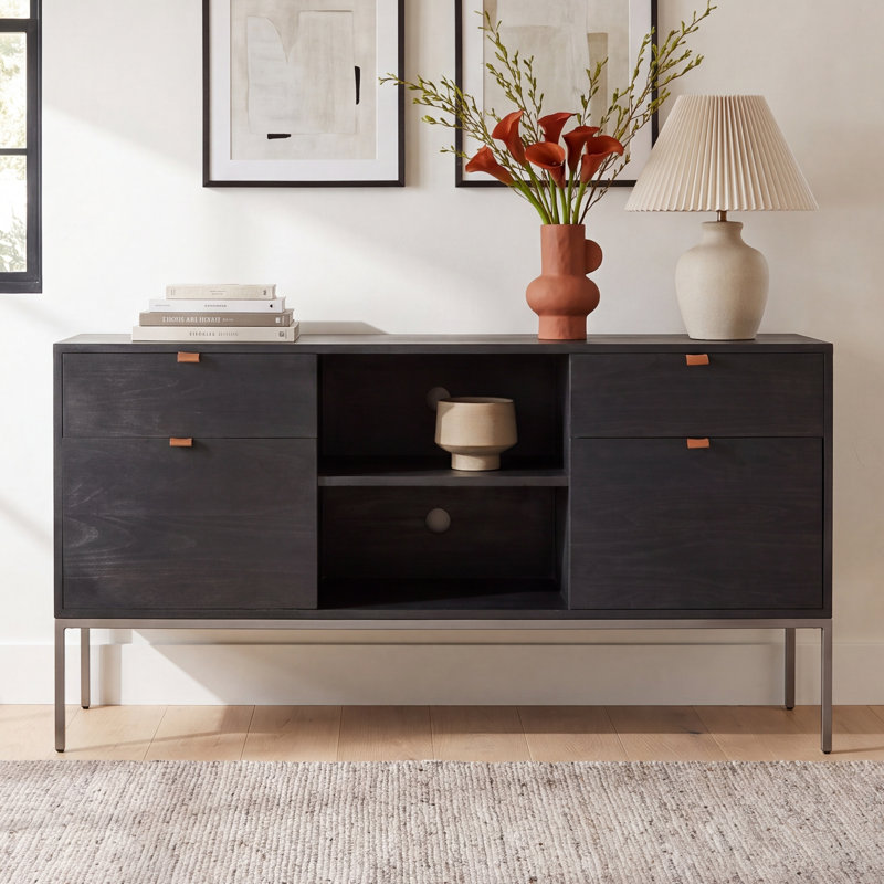 Loki 4 - Drawer Filing Credenza, Black Wash Poplar
