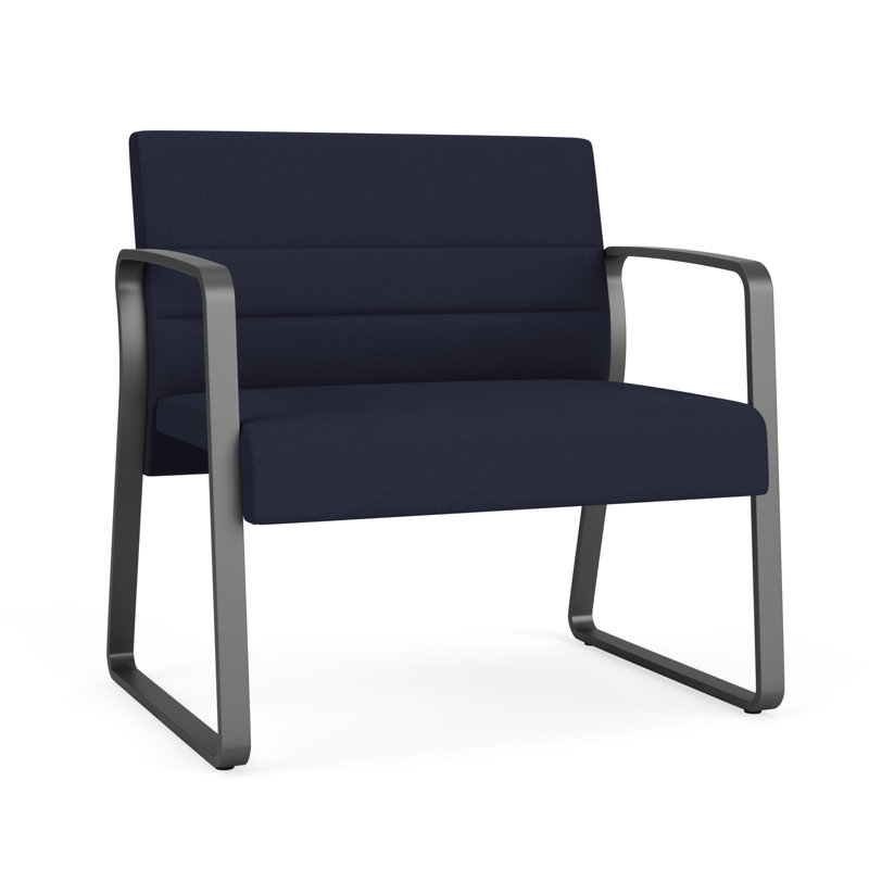 Chaise bariatique Waterfall, Gris anthracite, Portes ouvertes en tissu bleu marine