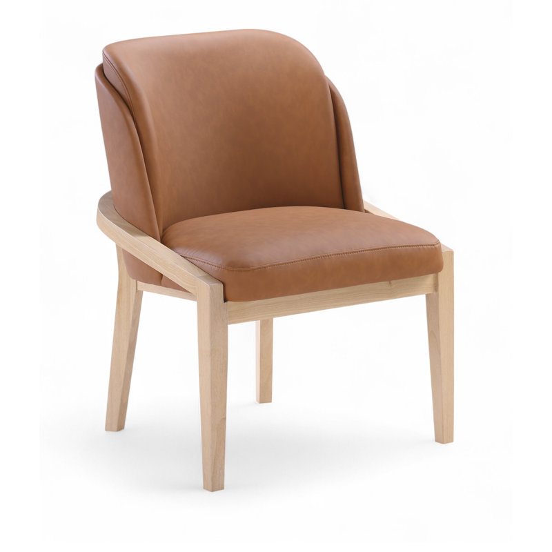 Chaise rembourrée en cuir Navo, Teint naturel, Cuir cognac végétalien