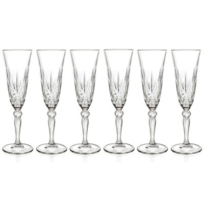 Verre à flûte à toast - Champagne - Flûtes - Ensemble de 6 verres à flûte en cristal - Flûtes de mariage - Conçu - 5,4 oz - par Majestic Cadeaux Inc. - Fabriqué en Europe
