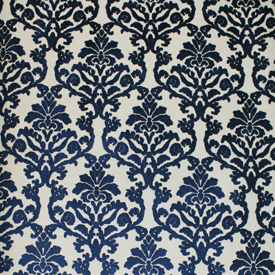  Kiana Fabric | Damask Cut Velvet on Linen Look Fabric | Color Navy