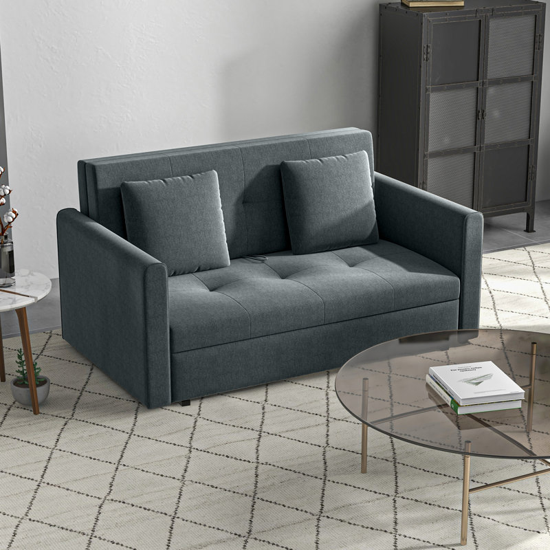 Mikiyas 2 Seater Polyester Sofa Bed, Dark Gray Cotton Blend