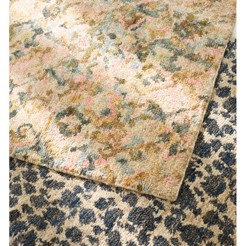 Indigo and Beige Hand-Knotted Jute Rug, 2' x 3'