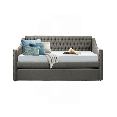 Modern Design Dark Gray Fabric Upholstered 1Pc Sofa Bed W Trundle Button-Tufted Detail Nailhead Trim Day Bed