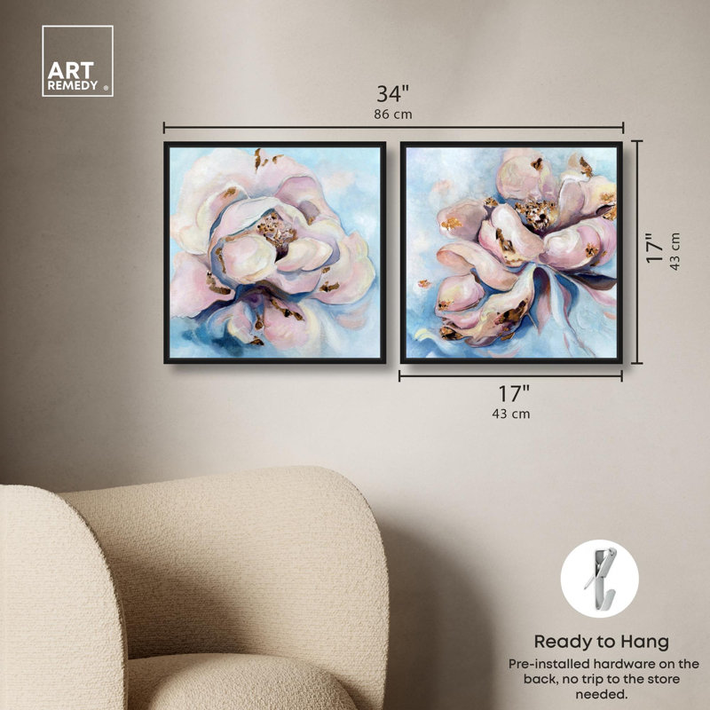 "Blush Pink Whimsy", ensemble de 2 reproductions d'art sur toile par , H 17 po x l 17 po, Noir