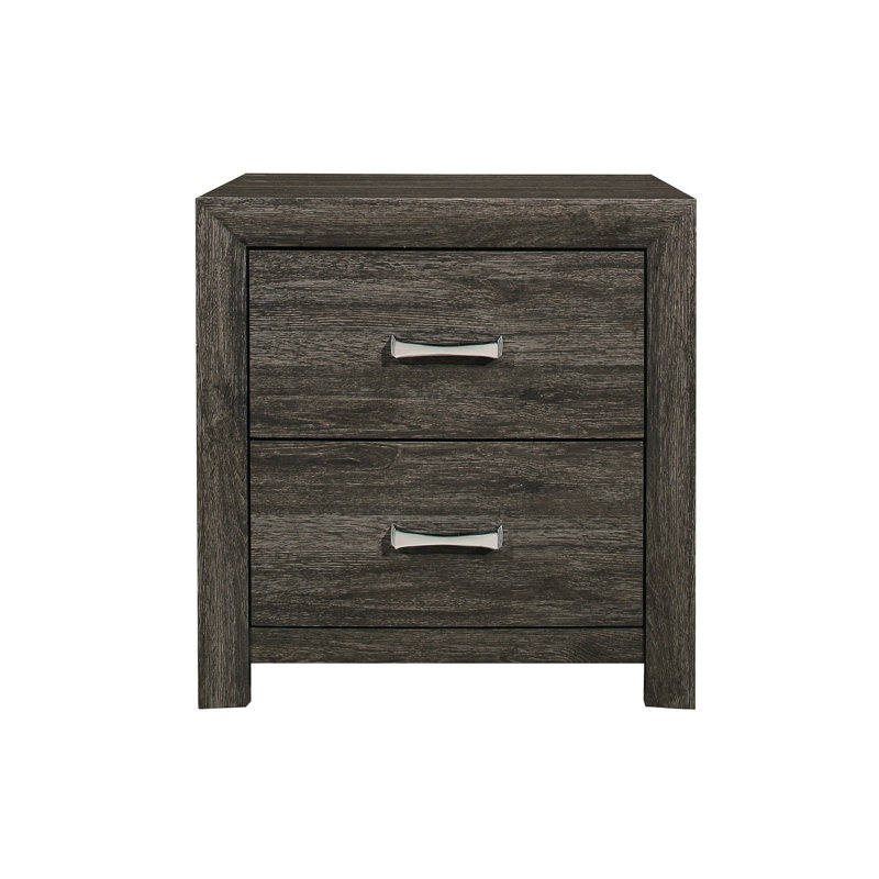 Table de chevet à 2 tiroirs gris foncé, table de chevet décorative en bois de style contemporain avec poignées à barre de ton, design