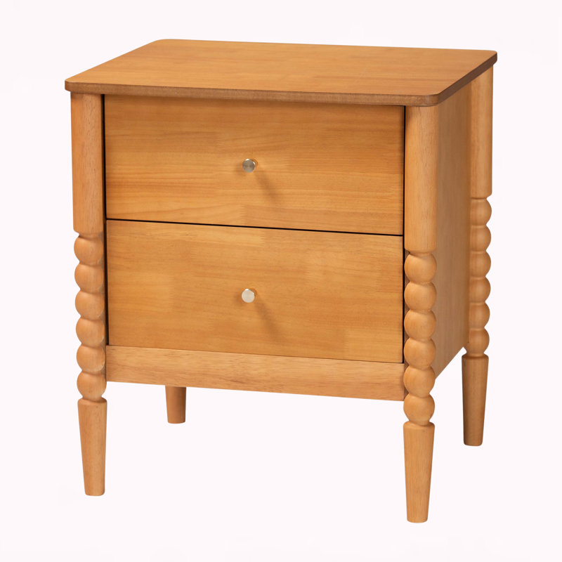 Vance Oak Finish 2-Drawer Bobbin Nightstand With Metal Pull, 23.69" H X 21.03" W X 17.47" D, Oak