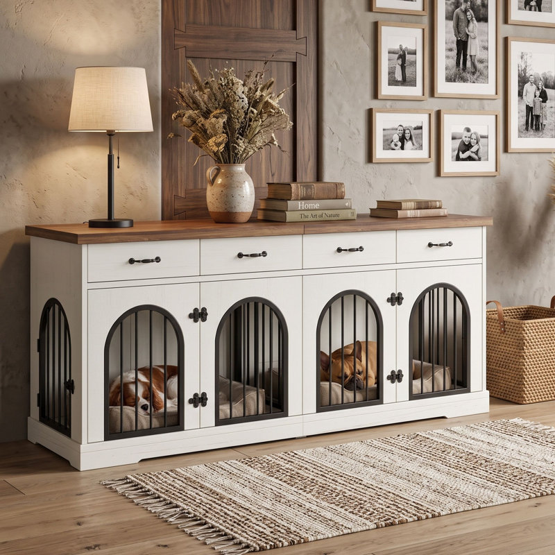 70.8 " W Iron Sideboard, Brun / blanc