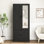 Garde-robe en bois à 2 portes pour la chambre à coucher avec tringle à vêtements suspendue à l'intérieur de l'armoire et 2 tiroirs pour l'organisation du rangement, placard multifonctionnel à induction intégré avec miroir