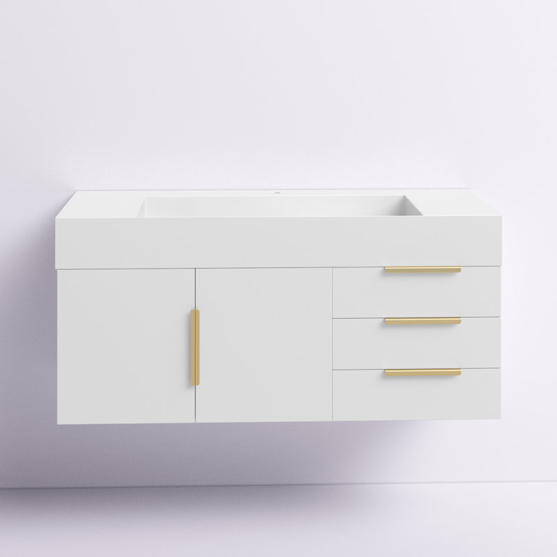 Ensemble de meuble-lavabo simple mural 48 po Glasgow, Blanc, Blanc