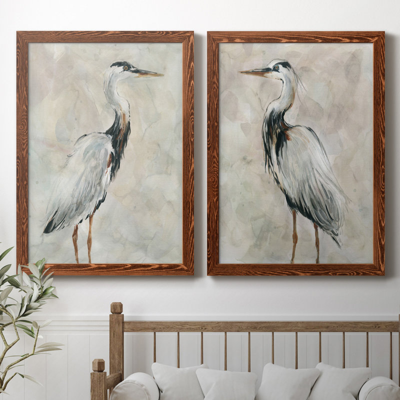 Crane at Dusk I - ensemble de 2 reproductions, H 44 po x l 31 po, Toile encadrée, Noyer