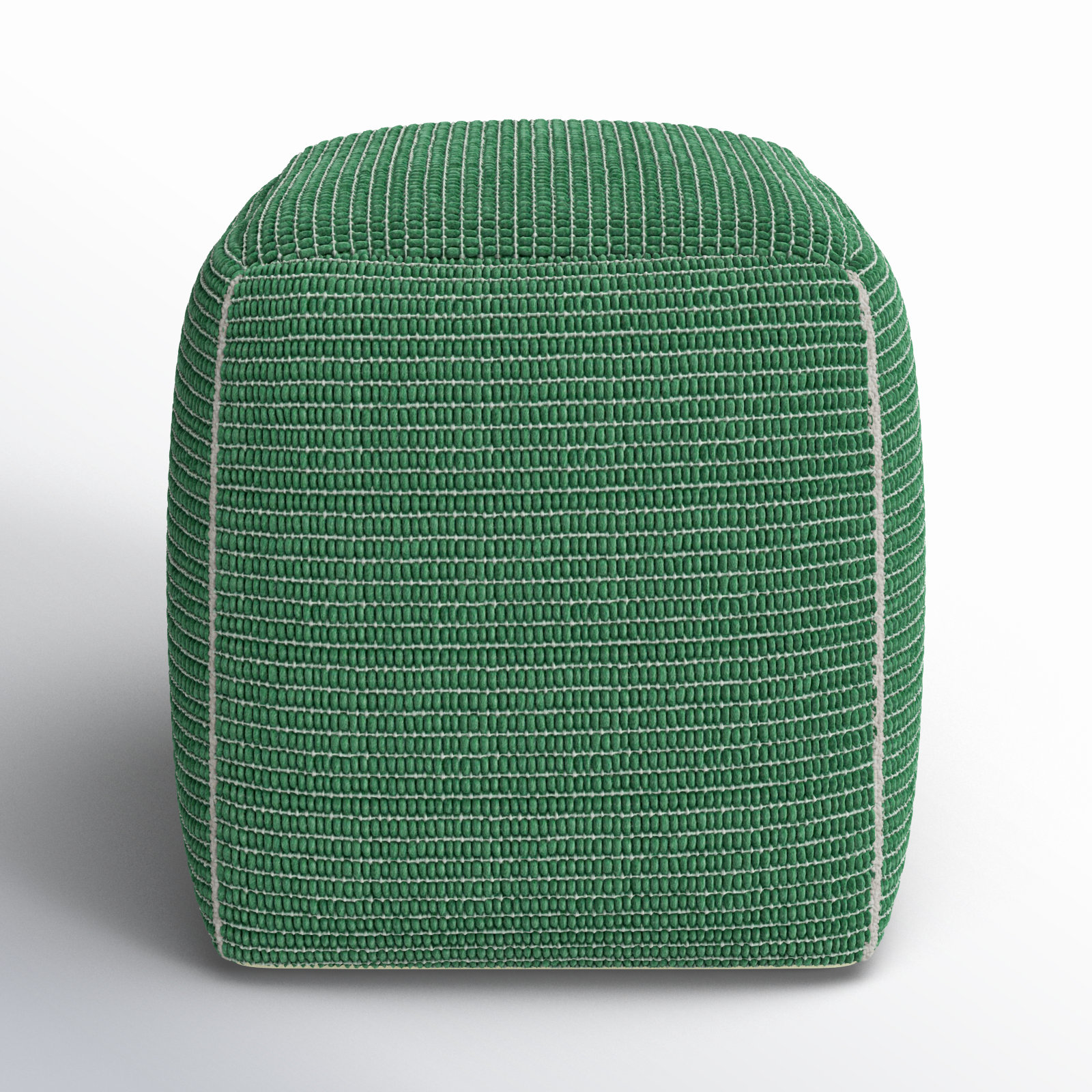 Waverly 18" Cotton Upholstered Pouffe, Green