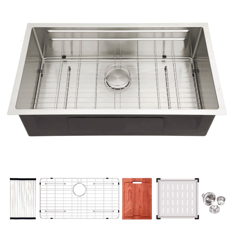 Évier de cuisine encastrable 33 po - 33 po 19 po à cuve simple en acier inoxydable calibre 16