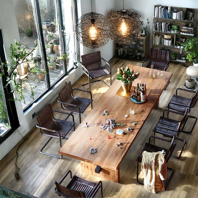 Rectangular solid wood dining table 1.97 "thick
