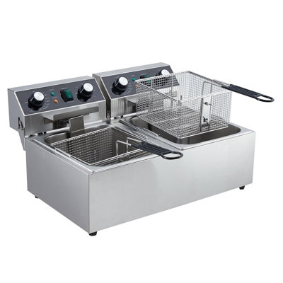 Efficient 3600W Electric Deep Fryer - 20L Dual Tank Commercial Countertop Oil Fryer, Removable 201 Stainless Steel Basket, Adjustable Temperature & 60-Min Timer, 120V for Home or Restaurant