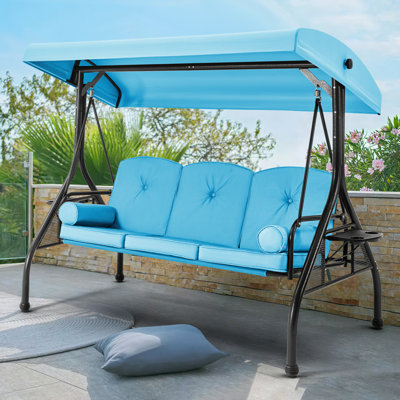 Balancelle d'extérieur pour 3 personnes avec coussin amovible et auvent convertible Fassold
