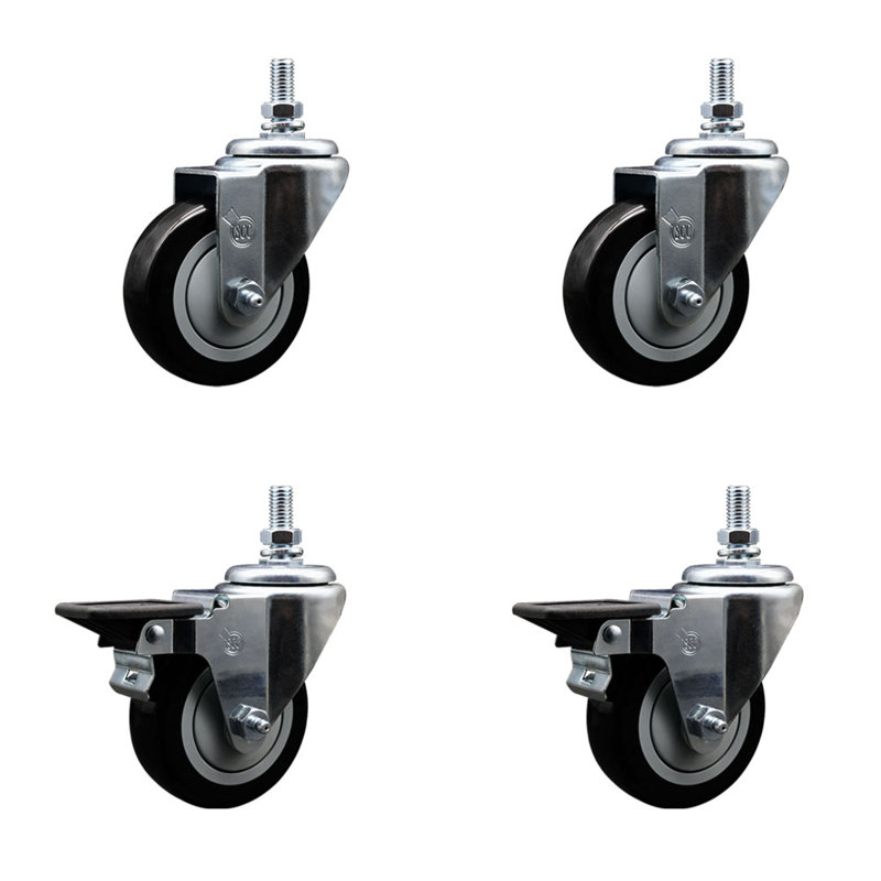3.5 Inch_ Polyurethane ½ Inch Threaded Stem Caster Set 2 Brakes SCC