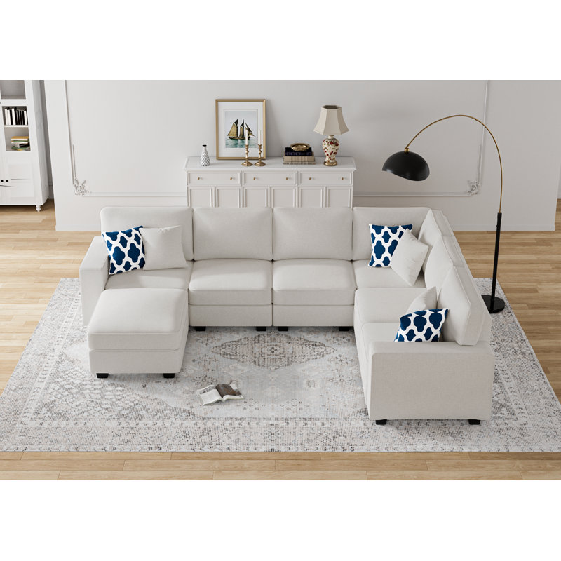 Flexible Combination Module Reversible Sectional Sofa, Cream Polyester Blend