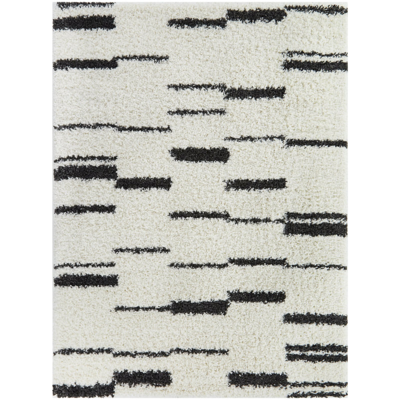 Tapis abstrait moderne crème / noir Hashlamoun, Rectangle 7 pi 10 po x 10 pi