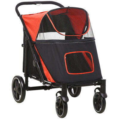 Pawhut One-Click Foldable Doggy Stroller For Medium Large Dogs, Pet Stroller With Storage, Smooth Ride With Shock Absorption, Mesh Window, Safety Leas
