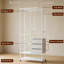 Freestanding Clothes Rail with 3 Drawers & 12 Hooks, Mobile Open Wardrobe, White Garment Rack80cm