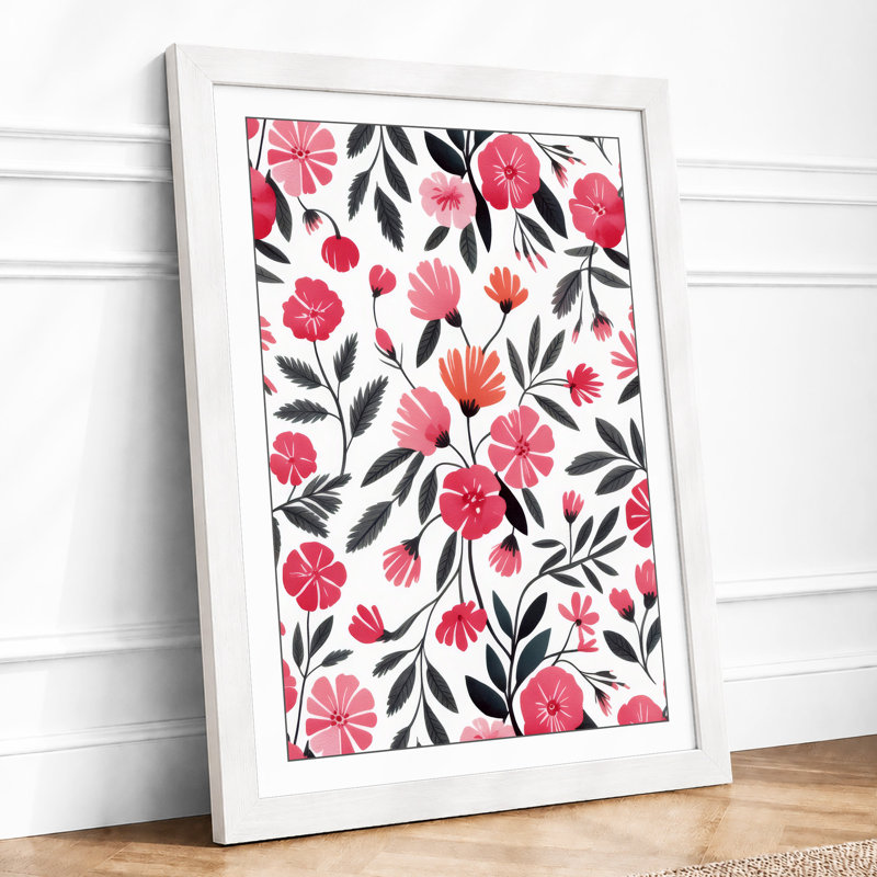 Pink Blooms Pattern Botanical - Framed Print, A3 - 42.0 x 29.7 cm, White