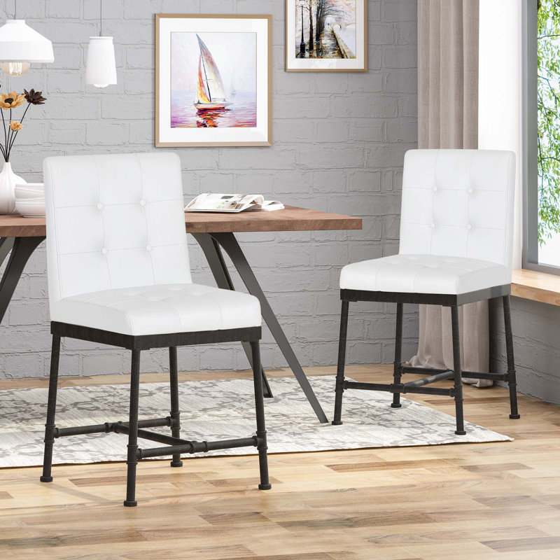 Fashion Tufted Bar Stools,Set Of 2,For Kitchen Counter,Breakfast Nook,Or Bar Area, White
