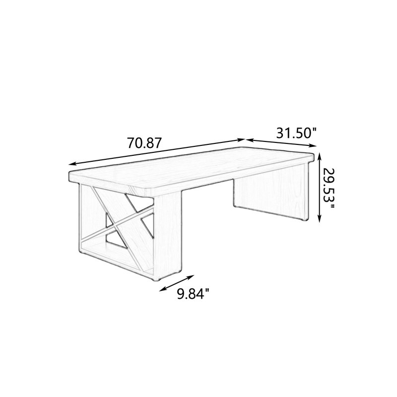 Bureau rectangulaire brun en bois massif, H 29,53 po x l 70,87 po x P 31,5 po