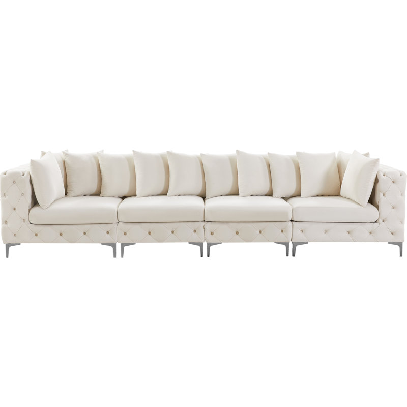 Tremblay 138" Velvet Square Arm Modular Sofa, Cream Velvet
