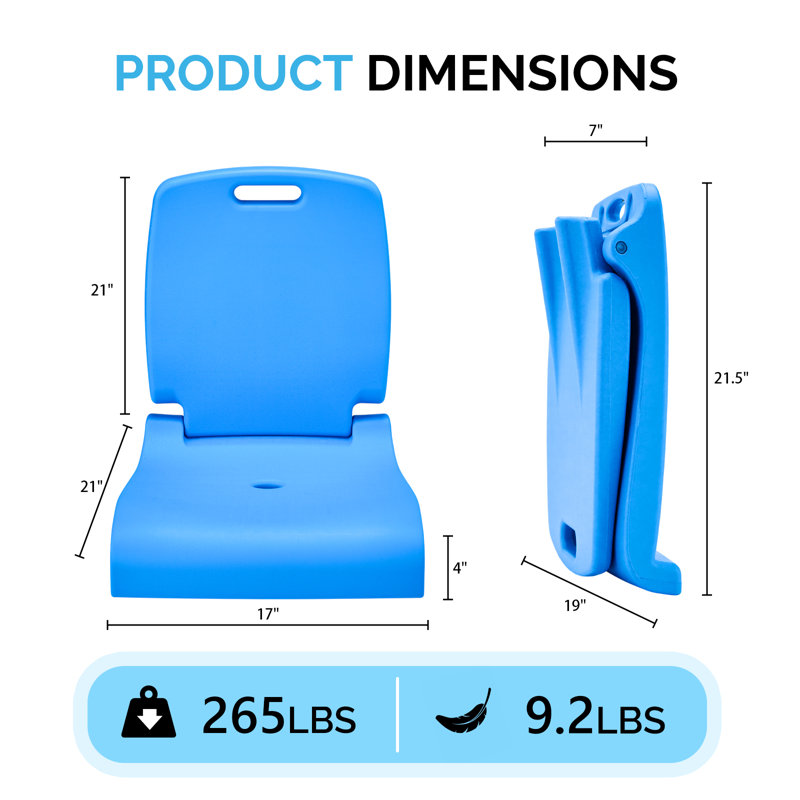Chaise de plage pliable en PEHD avec siège rabattable et poignée, Bleu