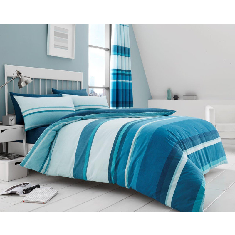 GC Printed Striped Duvet Cover Set with Pillowcases, Teal, Kingsize - 2 Standard Pillowcases