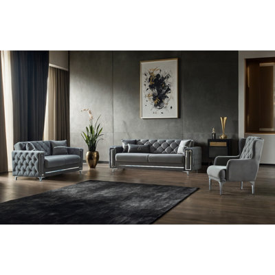 Jadaine 3 - Piece Velvet Living Room Set by Everly Quinn